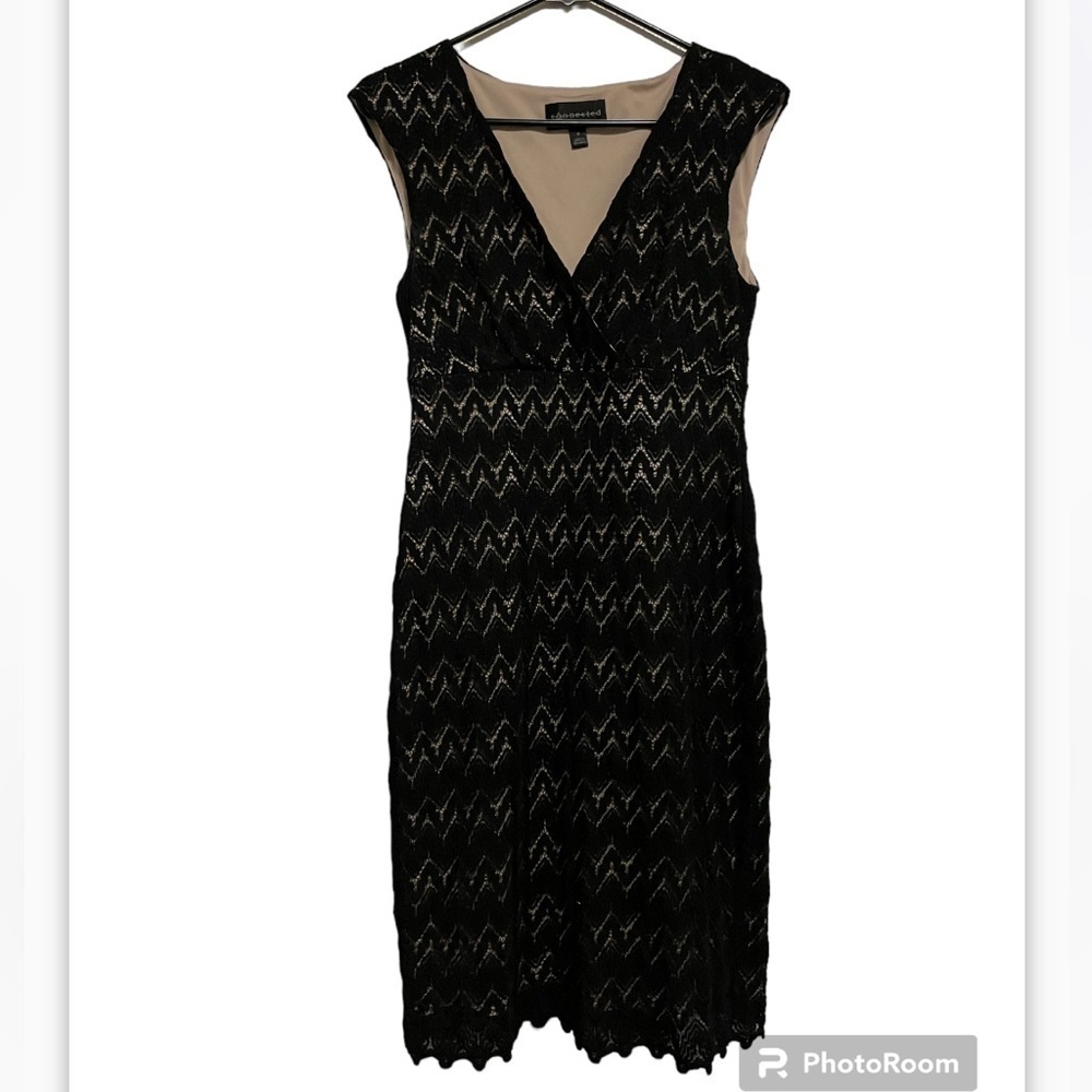 Connected Apparel Black Lace Sleeveless Sheath Dress Size 8